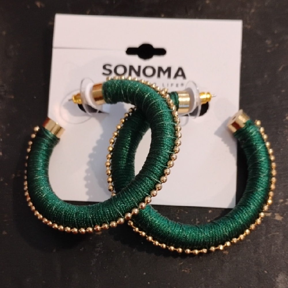 Sonoma Green and Gold Hoop Earrings